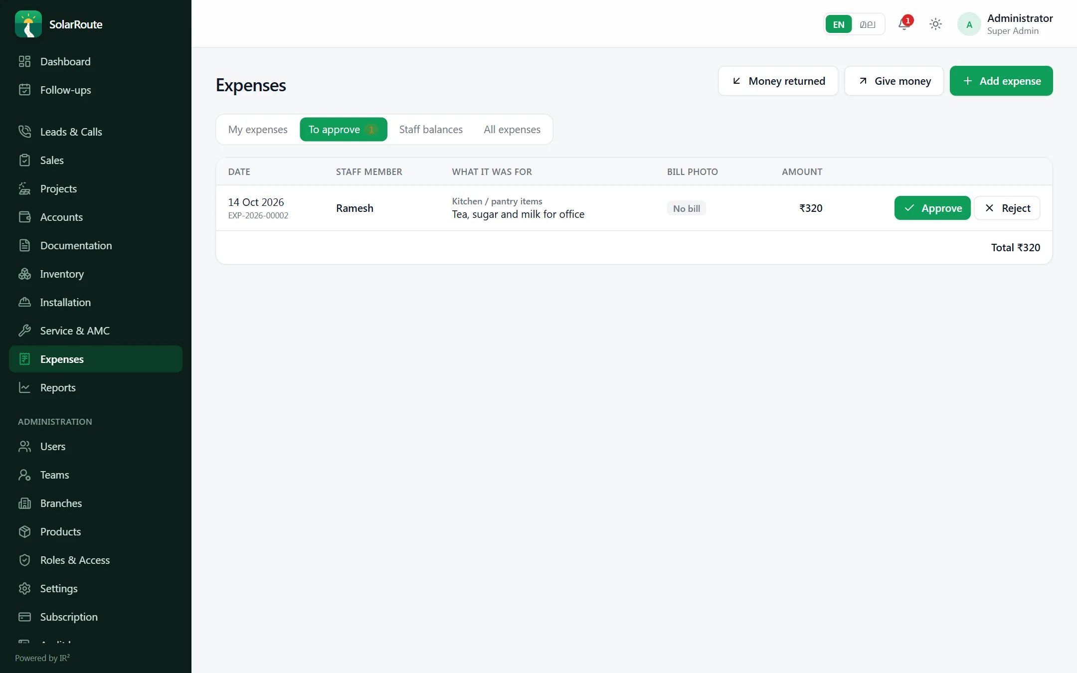 SolarRoute — Staff expenses