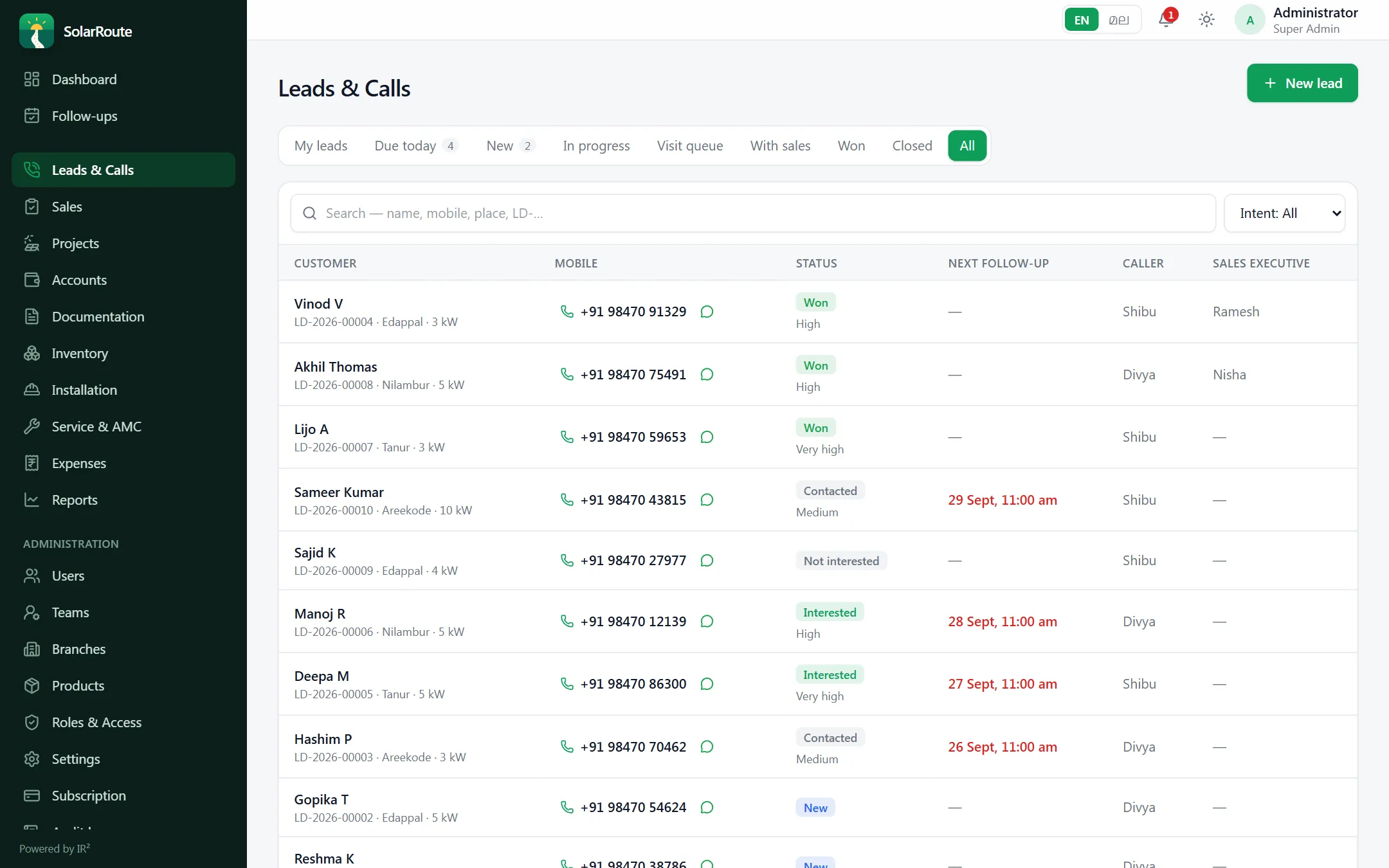 SolarRoute — Leads & sales
